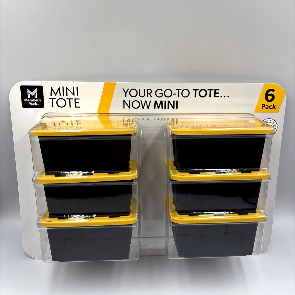 6 PACK Members Mark Mini Tote Bins Teeny Tiny Storage Container Yellow Lids